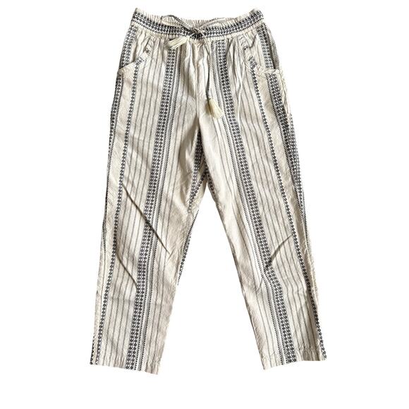 Anthropologie Beach Trousers White Embroidered Striped Pants Size Small - Picture 3 of 8